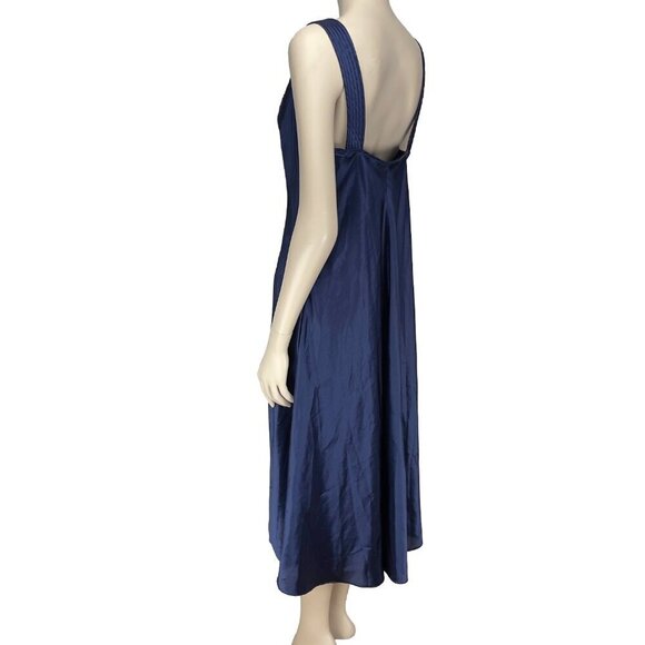 VINTAGE Satin Open Back Long Maxi Slip Dress Midnight Blue V-neck sz M - Picture 6 of 6